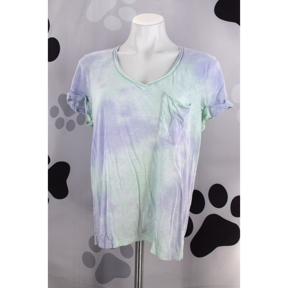 t.la Anthropologie Tie Dye Pocket Tee Short Sleeves V Neck Purple Green Med